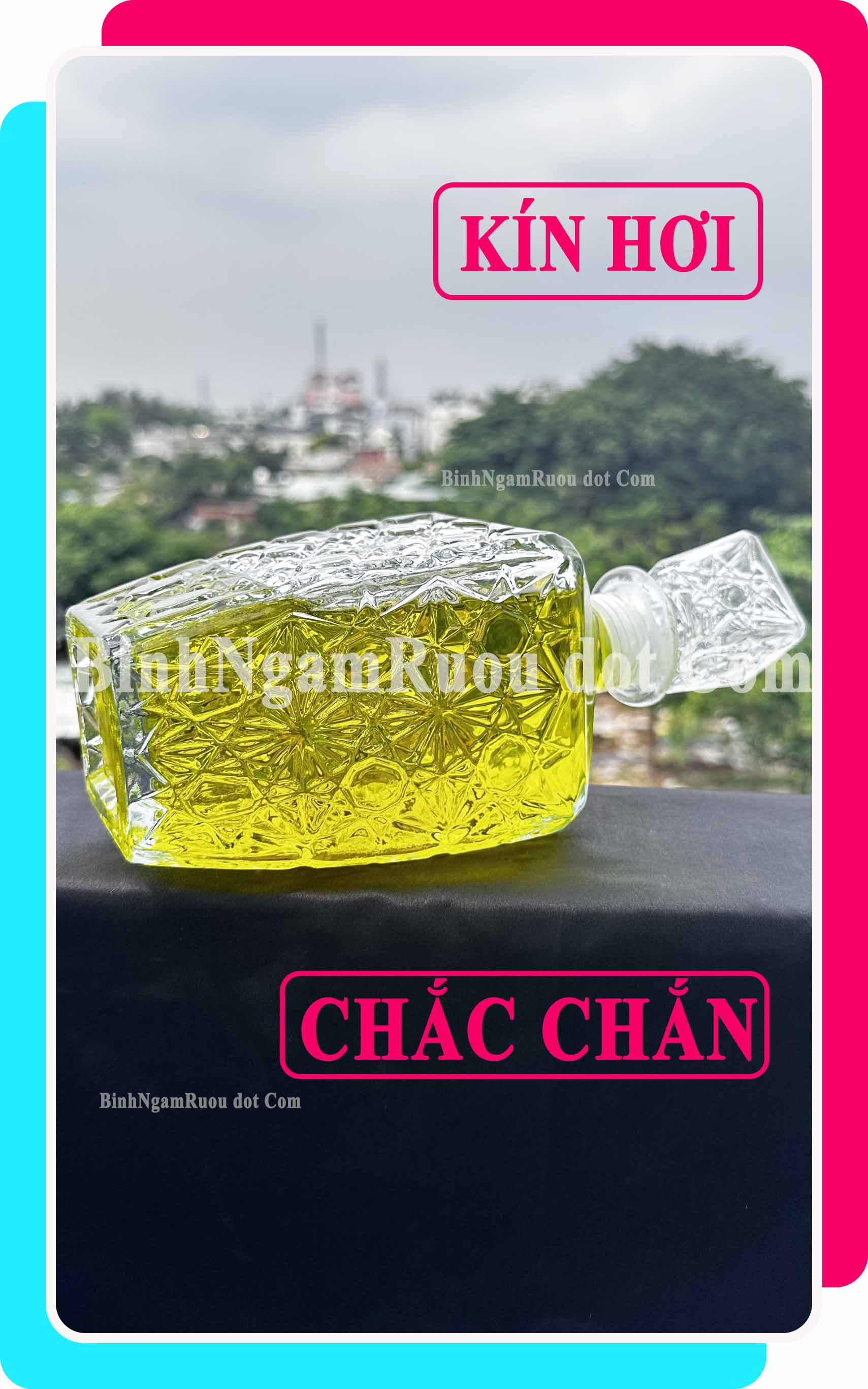 C52 Chai Đựng Rượu Thủy Tinh Dáng Chai Vuông Hoa Văn Nắp Thủy Tinh Sang Trọng - Cao Cấp 800ml - Đẹp Cao Cấp - Nắp Kín Thủy Tinh Trong - Quà Biếu Sang Trọng