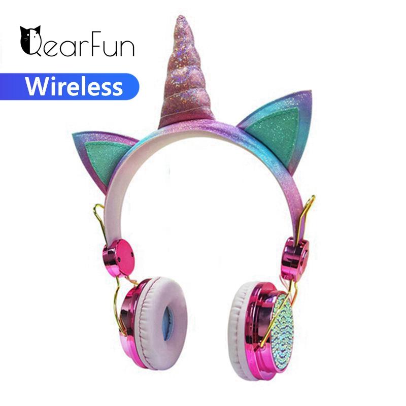 Qearfun Không Dây Bluetooth 5.0 Trẻ Em Tai Nghe Hoạt Hình Kỳ Lân Tai Nghe Micro Game Thủ Có Dây Tai Nghe Chụp Tai Nghe Gọi Rảnh Tay Auriculares Quà Tặng