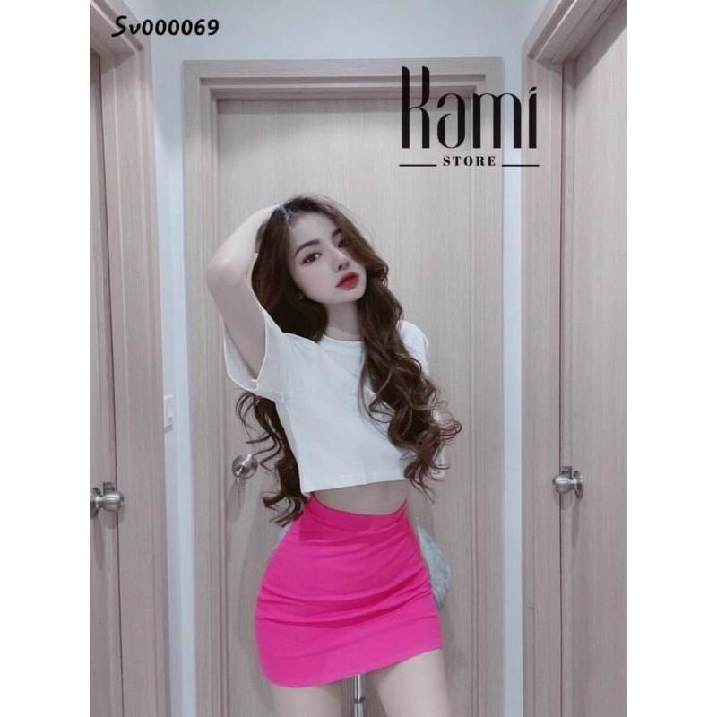 Set áo thun croptop + chân váy ôm body màu hồng màu nude siêu xinh chất vải borip co dãn tốt shop Tiến Linh