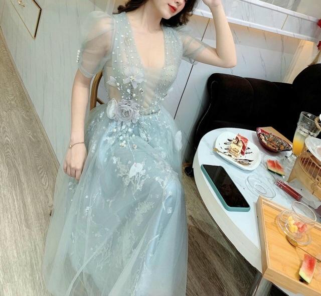 Đầm xoè Công Chúa kết hoa nổi phối ren hoa nổi Sang Trọng - có size M/L đến 58kg - MS208VMM MM