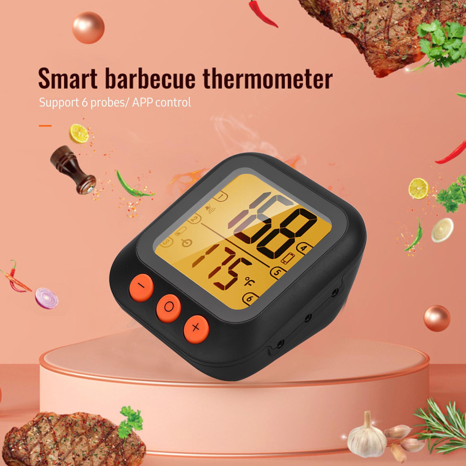 Smart Meat Thermometer with 4 Probes Digital LCD Display 262ft BT Distance APP Remote Control Timer Sharing Alarm Temperature Smart Cooking Thermometers for Barbeque Grill Oven Kitchen