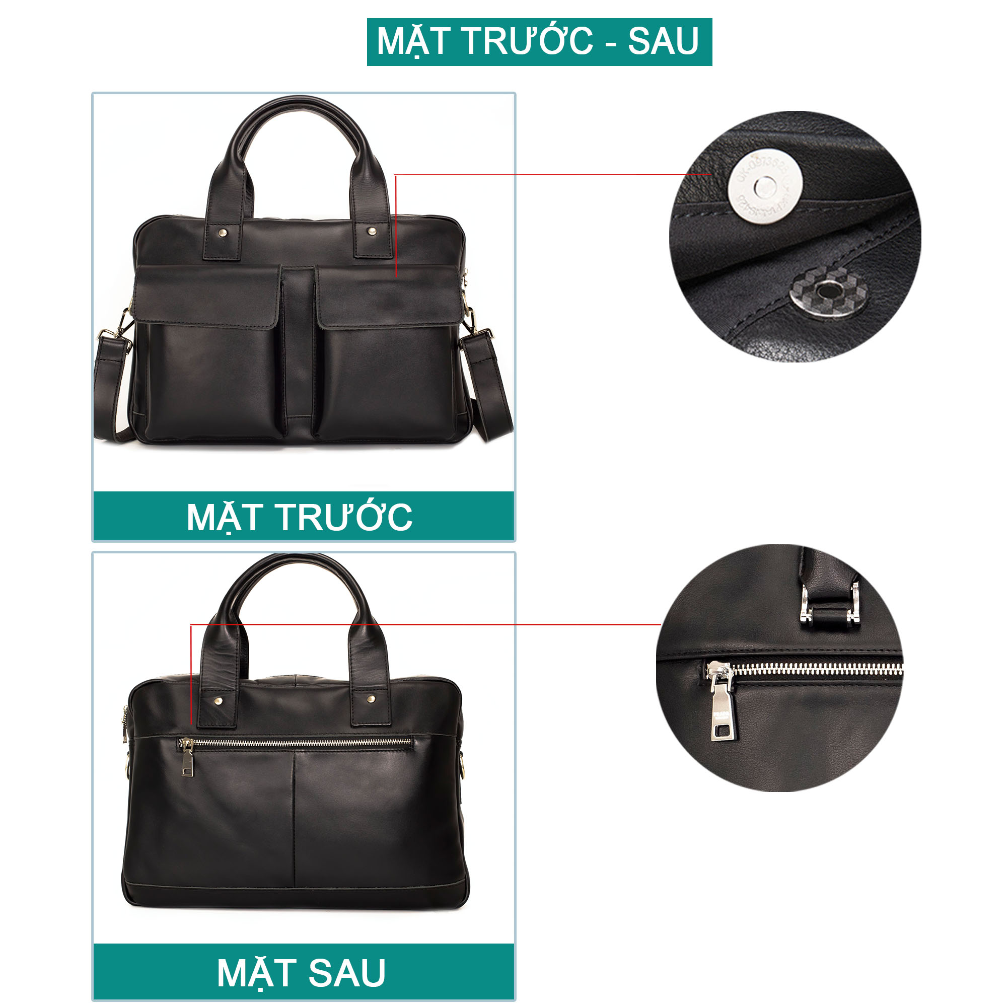 Cặp da công sở da bò Mill cao cấp B102 Bụi Leather - Bảo hành 12 tháng