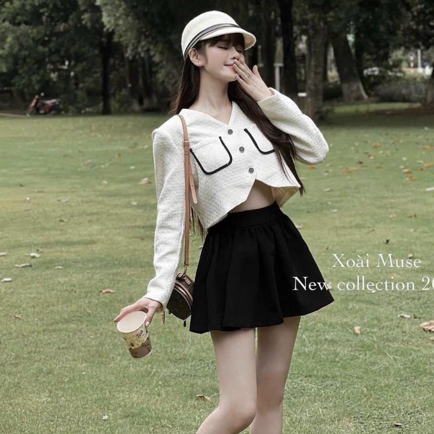 Set bộ nữ, Áo ren viền túi kèm chân váy chất áo dạ dày dặn Trendy Clothing