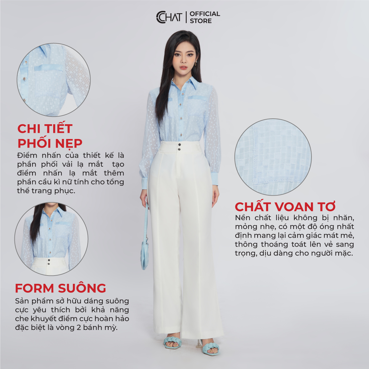 Áo Sơ Mi Nữ Họa Tiết Phối Cổ Nẹp Chất Voan Tơ Nhập Khẩu 53SDV8005ST