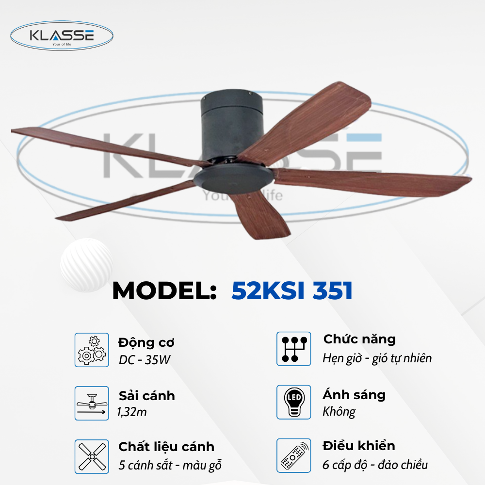 Quạt trần không đèn Klasse 52KSI 351 Hàng chính hãng