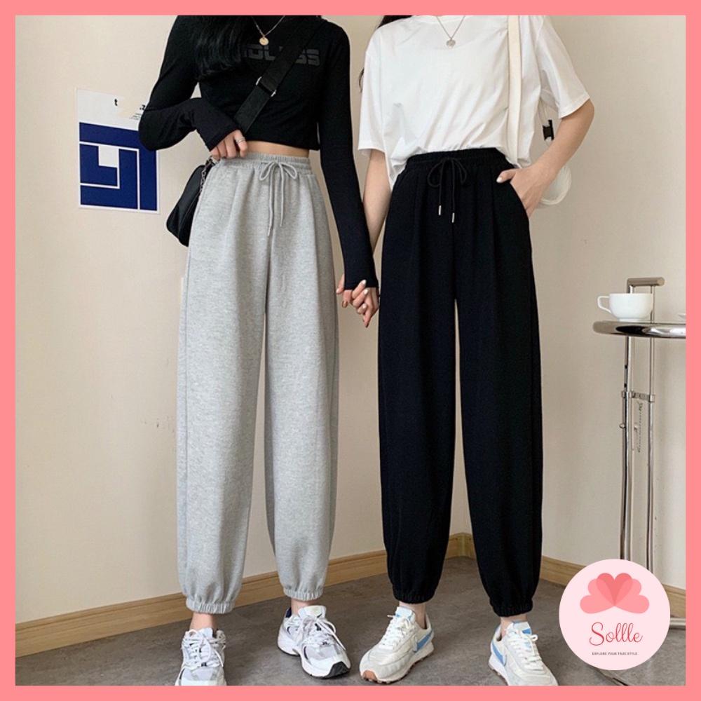 Quần ống rộng jogger nam nữ đẹp bo gấu nỉ Hàn Quốc dày dặn cá tính Sollle