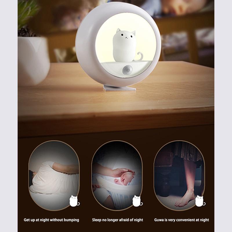 Đèn Led Tròn Cảm Biến Chuyển Động LUKEN Hình Mèo Kèm Sạc Usb Tiện Dụng