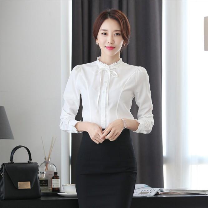 Áo sơ mi nữ thiết kế cổ trụ cột dây nữ tính SM26
