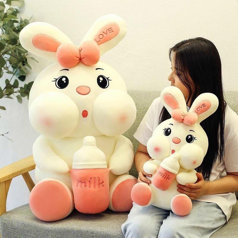 Gấu bông thỏ ôm bình sữa cao cấp - đủ size