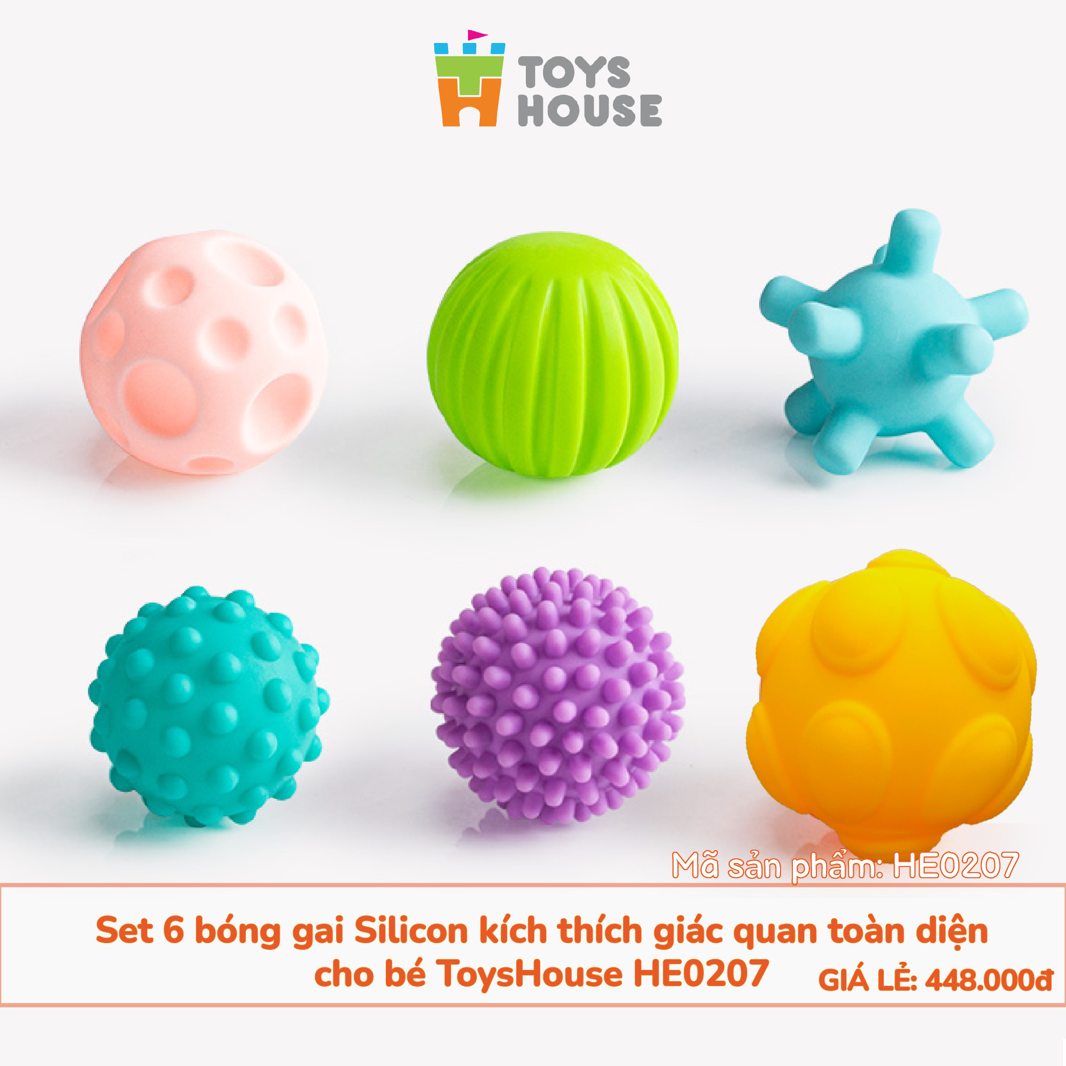 Set 6 bóng gai Silicone kích thích giác quan toàn diện cho bé ToysHouse HE0207