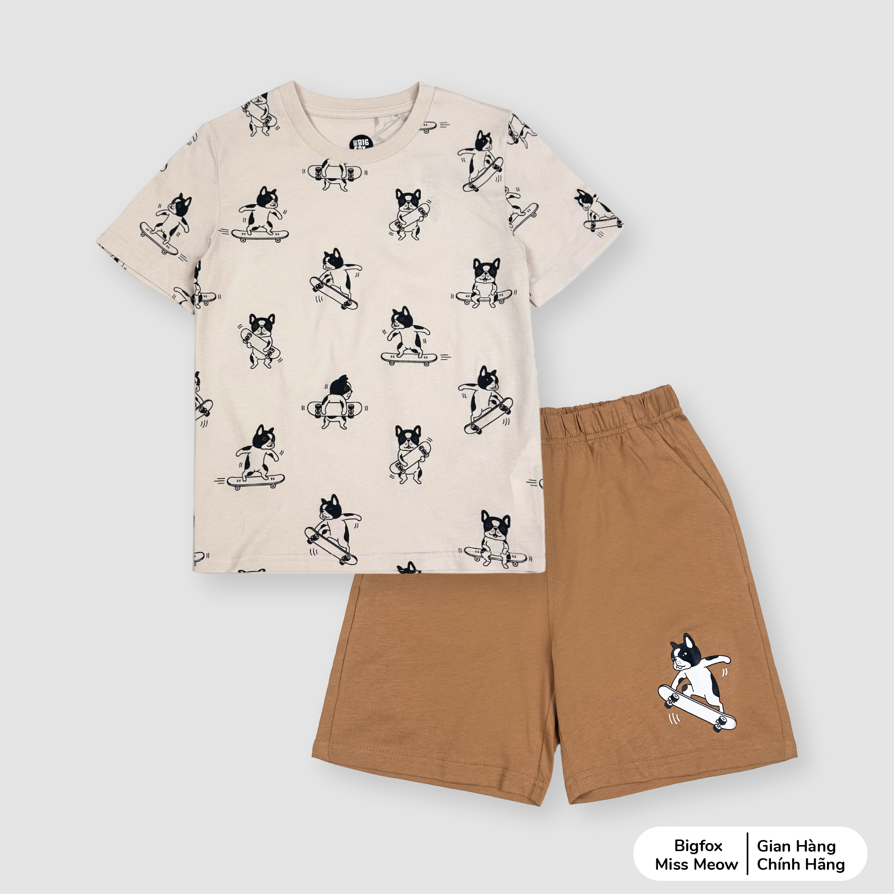 Bộ cộc tay mùa hè cho bé trai Bigfox Miss Meow chất cotton size đại 3,7,9,11 tuổi 30kg 40kg