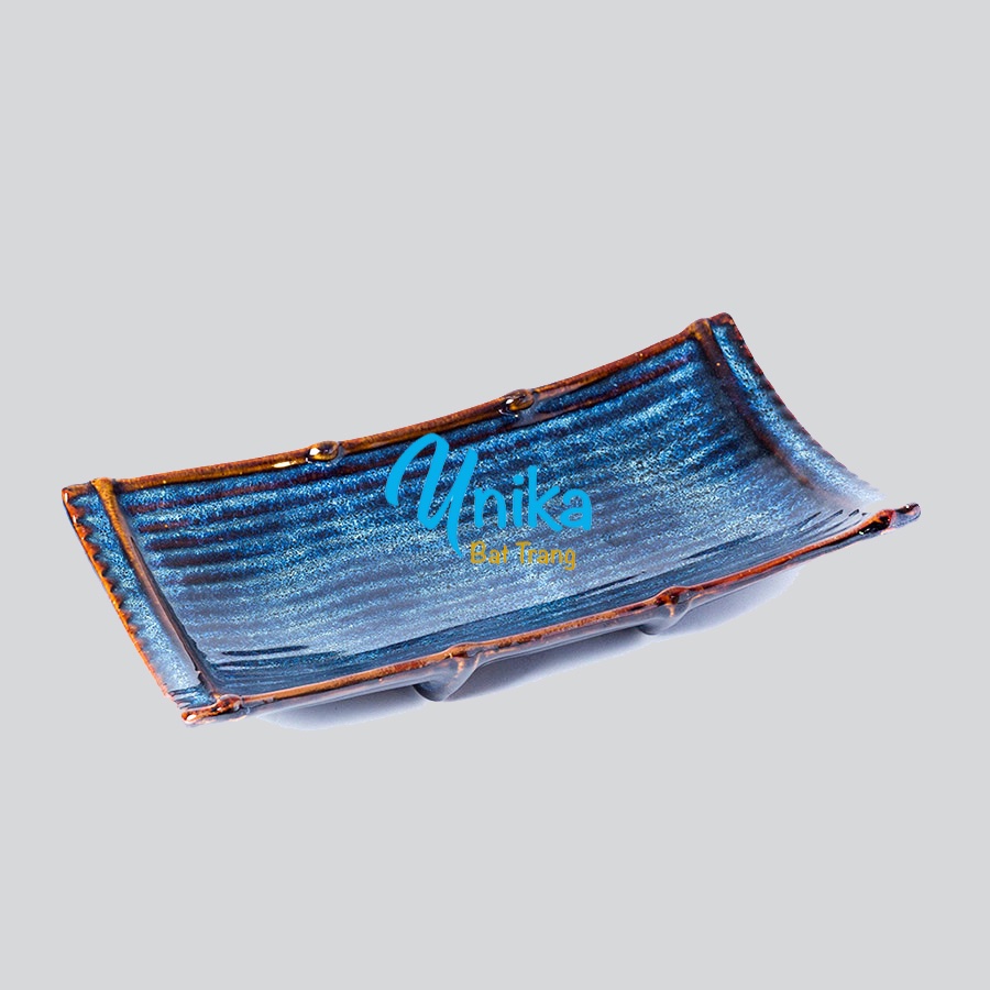 Khay nan mmen xanh sóng biển 4 size - Đĩa hình nan men xanh hỏa biến  - Gốm sứ Bát Tràng