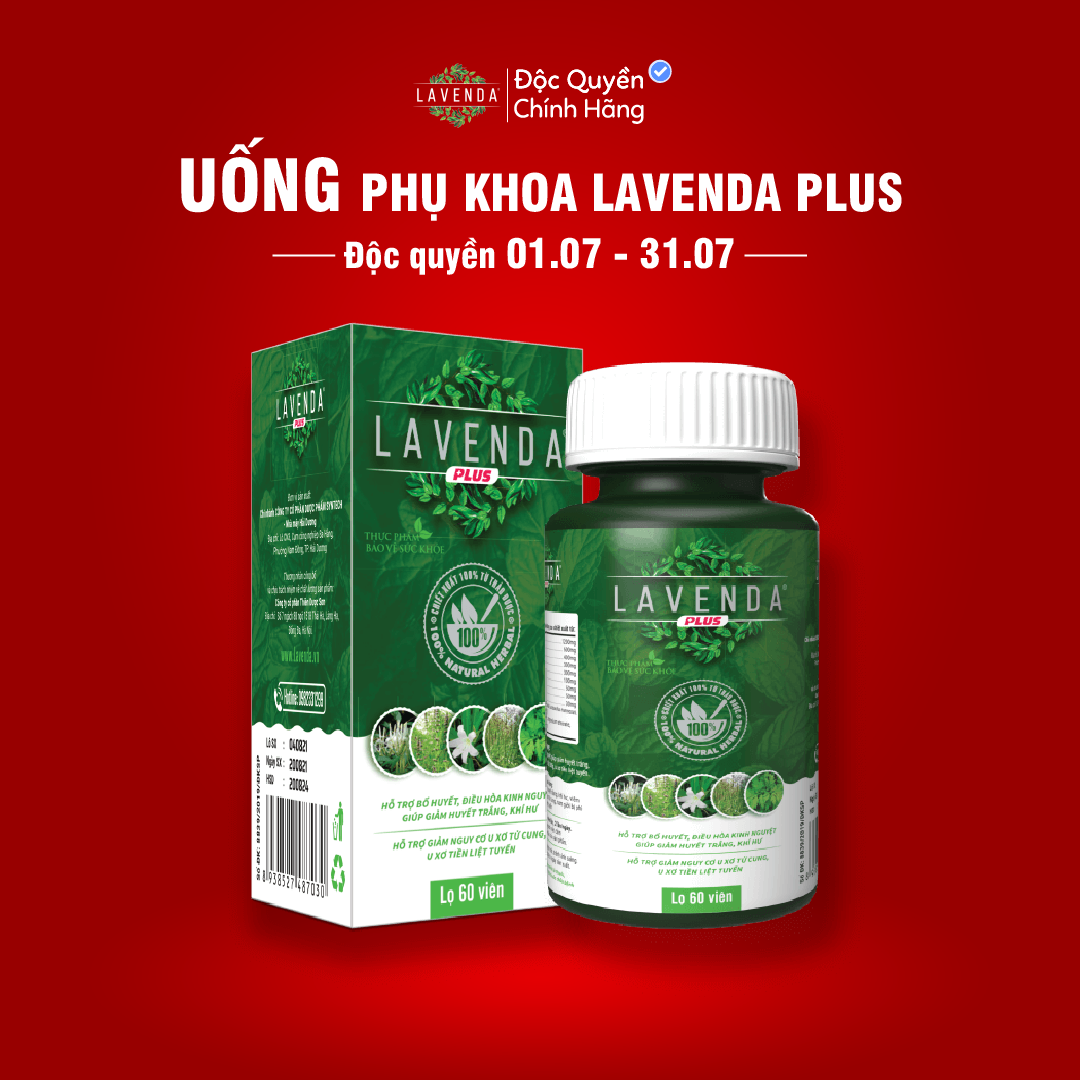Viên uống phụ khoa Lavenda Plus bảo vệ sức khỏe, nhanh chóng đẩy lùi các triệu chứng bệnh phụ khoa, điều hòa kinh nguyệt, giảm huyết trắng, khí hư, ngăn ngừa viêm nhiễm nấm ngứa phụ khoa
