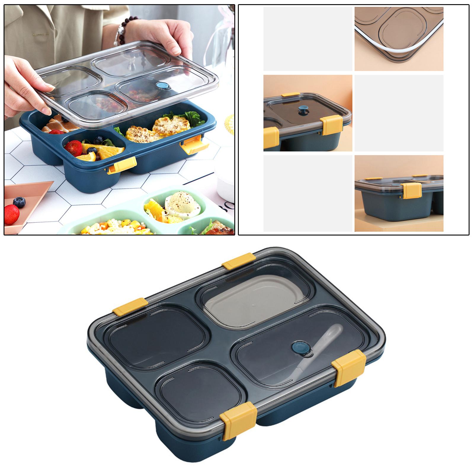 4 Compartment Lunch Containers with Soup Bowl Spoon Food Container Blue