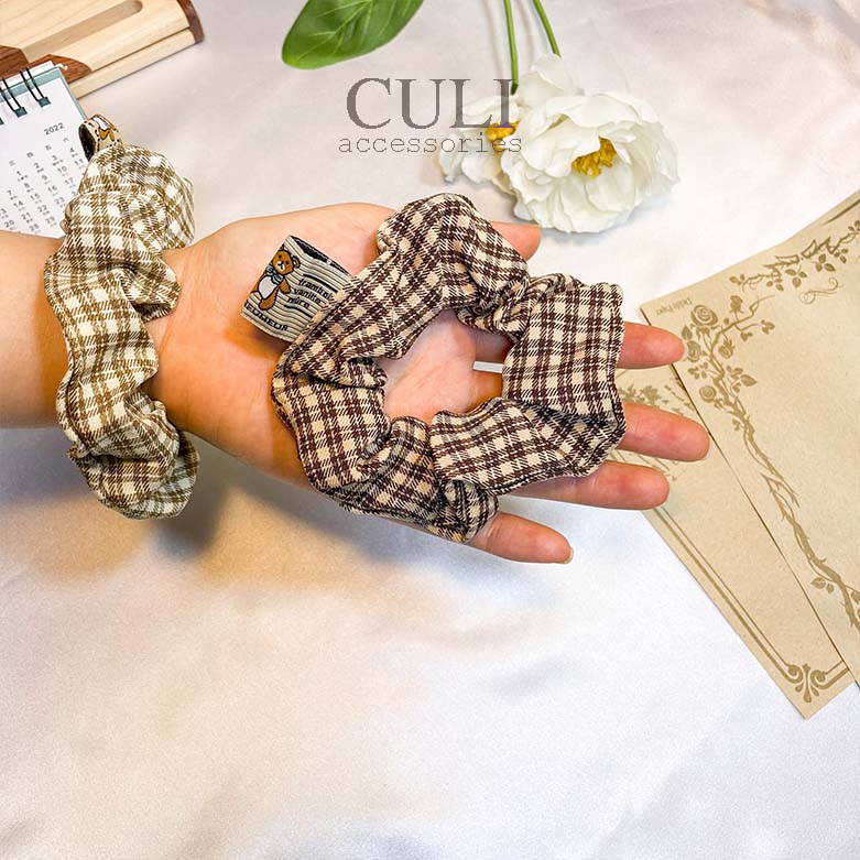 Dây cột tóc, cột tóc vải Scrunchies kẻ caro phong cách Vintage - Culi accessories