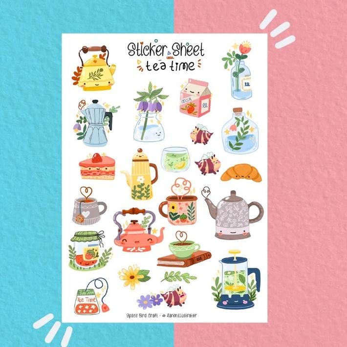 Sticker sheet  tea time - chuyên dán, trang trí sổ nhật kí, sổ tay  Bullet journal sticker - unim005