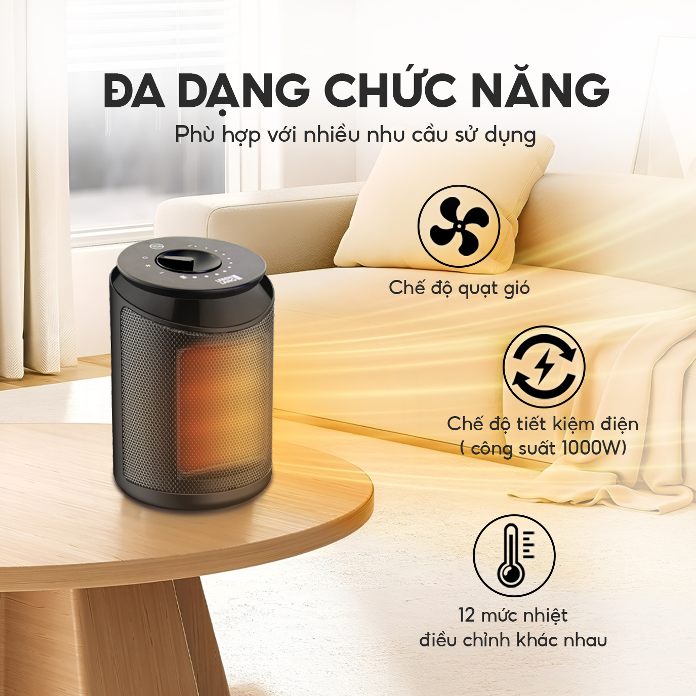 Máy sưởi mini Lebenlang LBL0278, quạt sưởi gốm 2000W, tiết kiệm điện không đốt oxy,an toàn, bảo hành 2 năm - hàng chính hãng