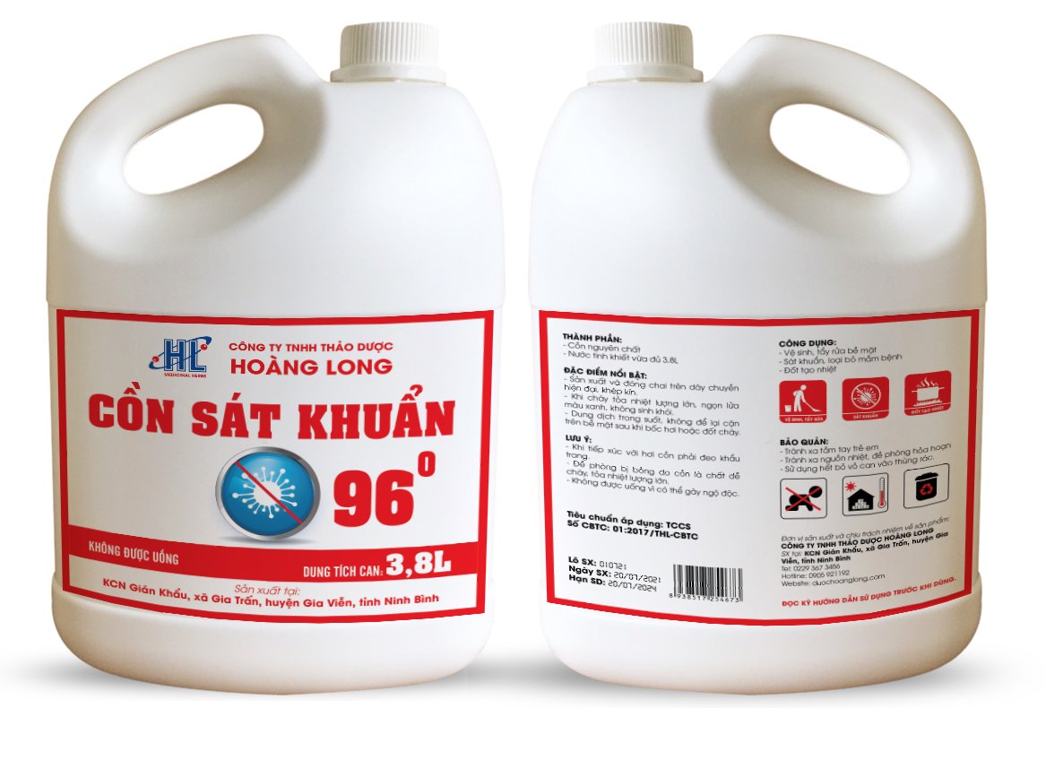 Cồn Sát Khuẩn 96 Độ Hoàng Long (Can/3.8L/2.8kg)