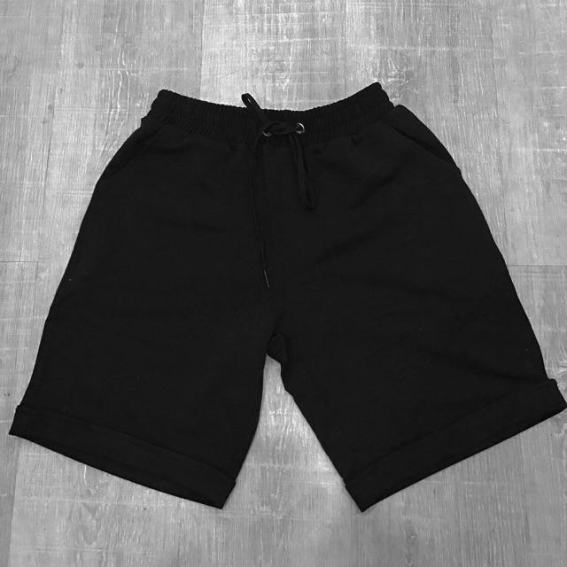 Quần short thun ĐEN trơn form nam nữ unisex ️ Quần short ngố thun Nam nữ ️