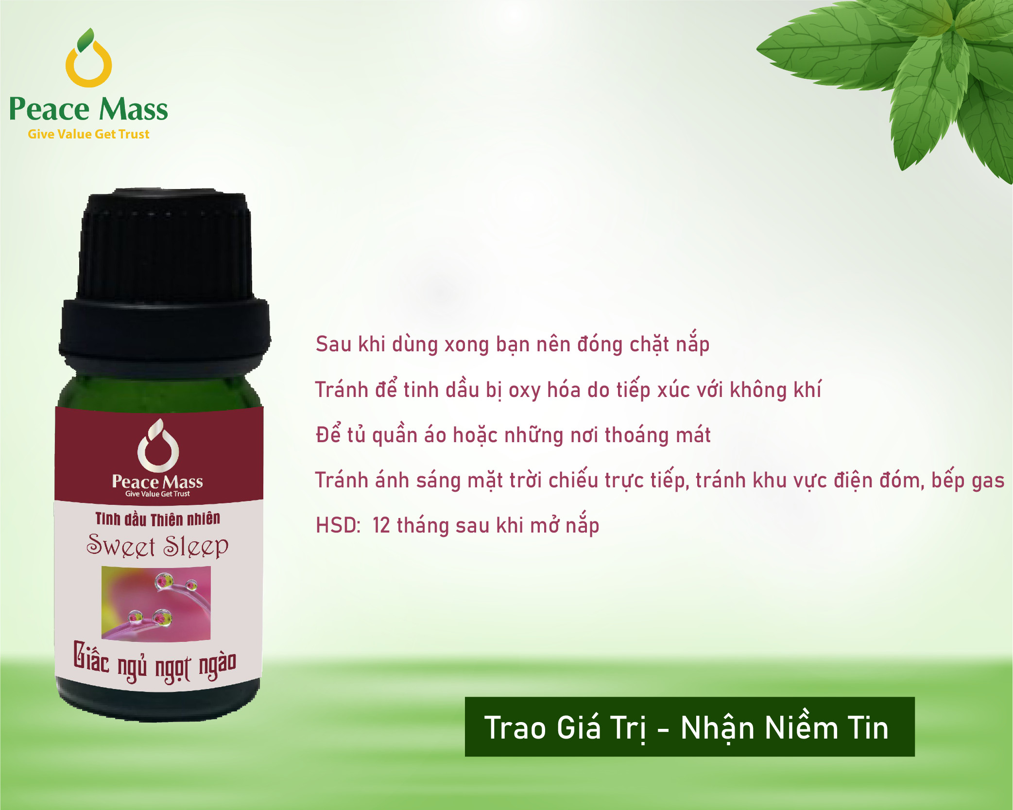 Tinh dầu Giấc ngủ ngọt ngào Peace Mass dùng cho máy xông 10ml