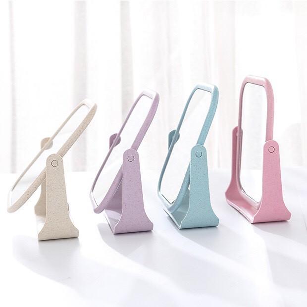 Gương Soi Mini Để Bàn Hình Vuông Gấp Gọn Để Phòng Tắm, Bàn Trang Điểm Xoay 360 Tiện Lợi