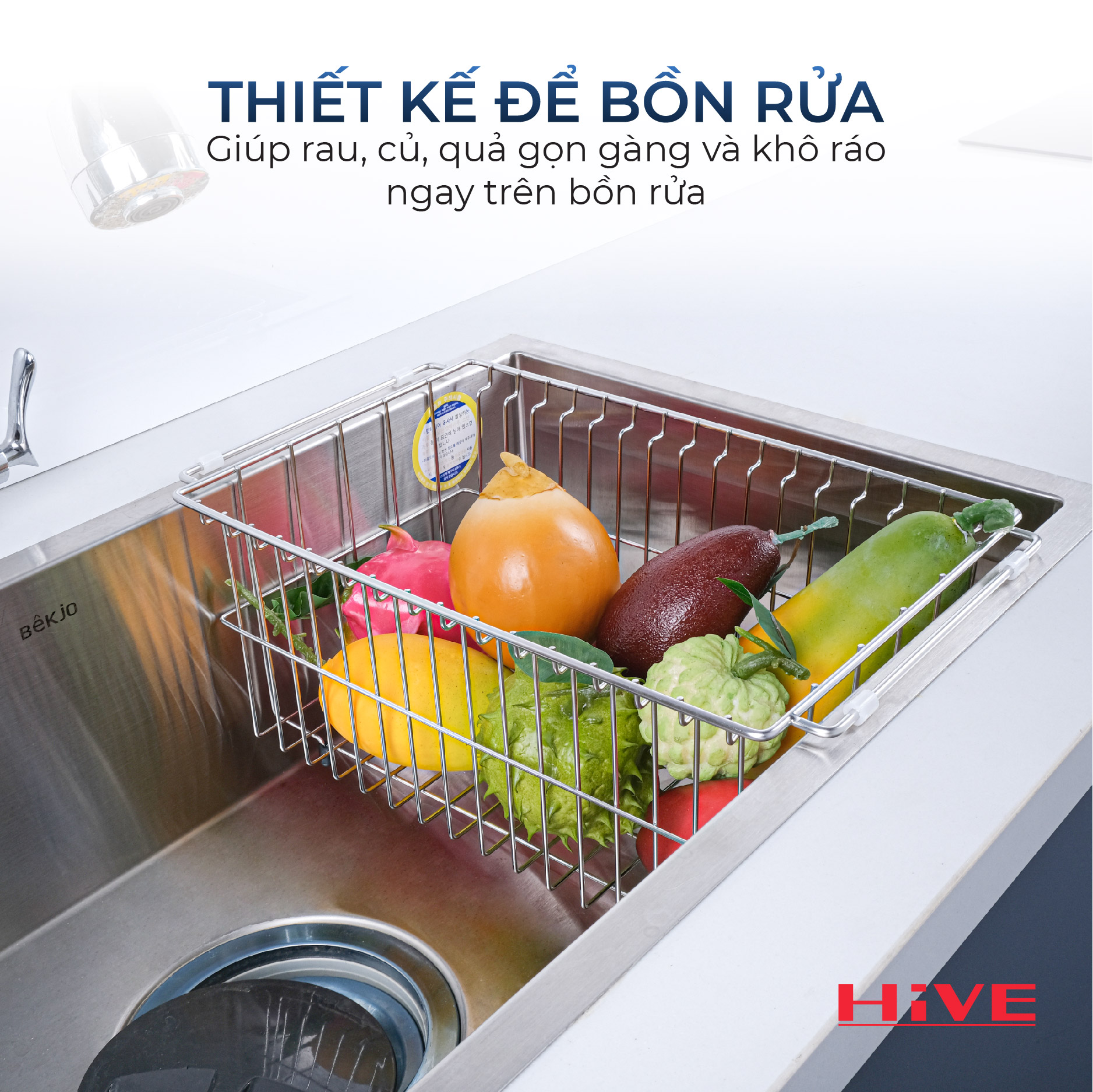 Rổ gác bồn inox để rau/củ/quả HiVE SQS780 Hàn Quốc cao cấp
