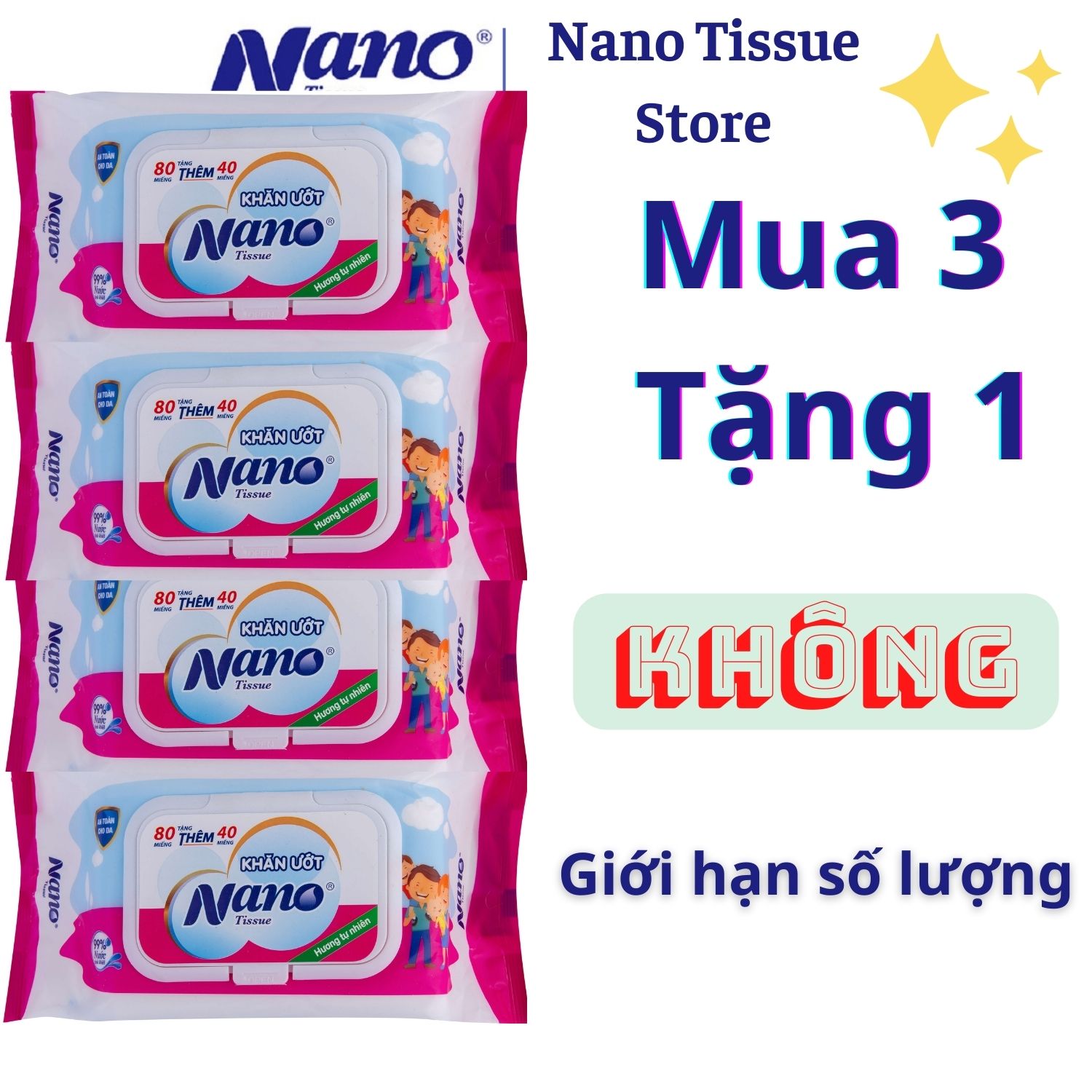 MUA 5 TẶNG 2 Combo 5 gói khăn ướt GĐ 80+40 miếng, thương hiệu Nano, an toàn tiết kiệm cho gia đình, hộp 120 tờ