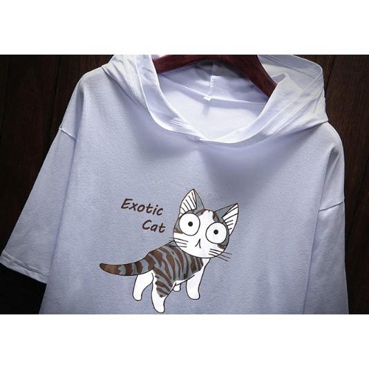 Áo hoodie nam nữ họa tiết mèo cute,áo form rộng,100% cotton sịn