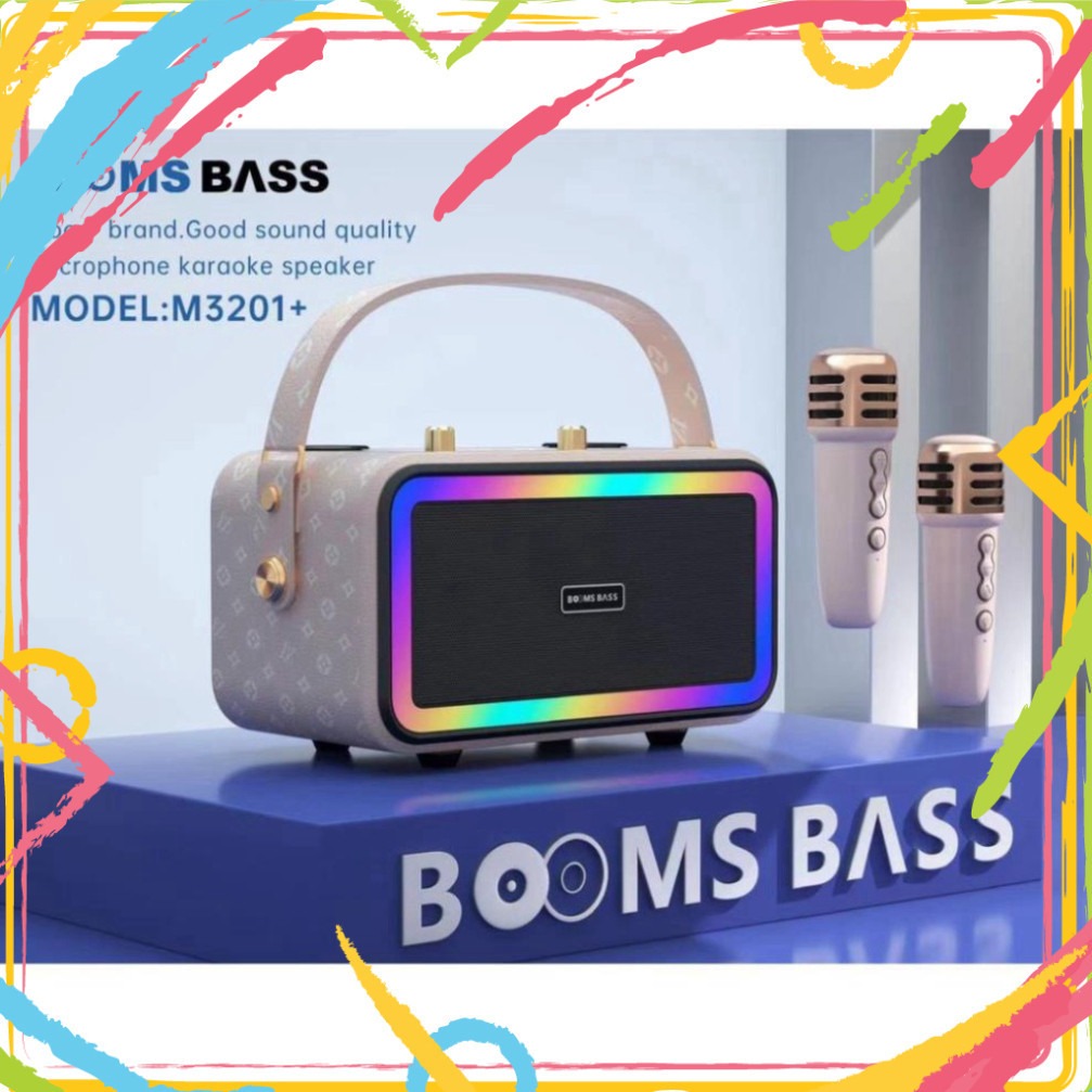 Loa Karaoke Bluetooth 5.3 Booms Bass M3201+ Có Led Rgb Sang Trọng Công Suất Lớn Bass Cực Căng Kèm 2 Micro