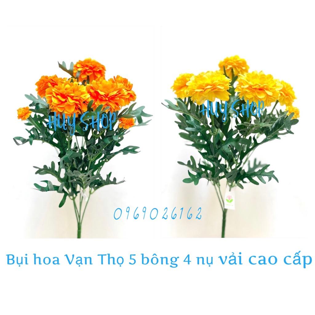 Hoa giả trang trí - Bụi Hoa VẠN THỌ 5 bông 4 nụ vải cao cấp