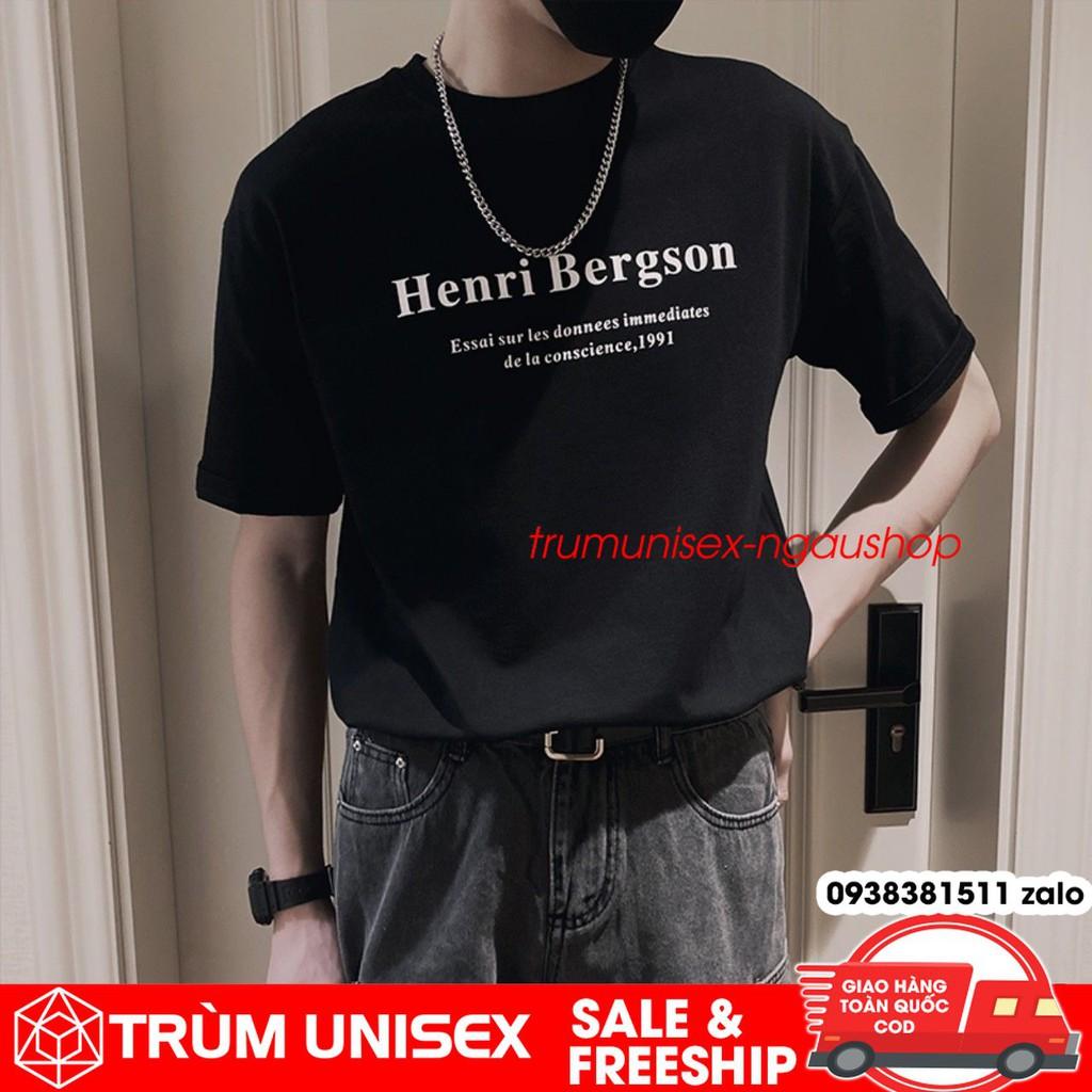 Áo thun unisex áo phông nam rộng HENRI.BERGSON kèm áo thật vải cotton đen trắng Trùm Unisex