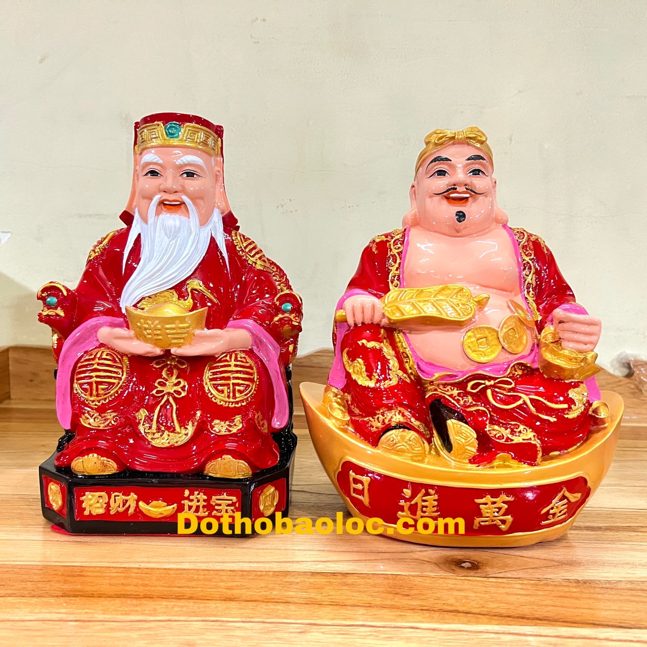 Tượng Thần Tài Thổ Địa sơn đỏ 26cm