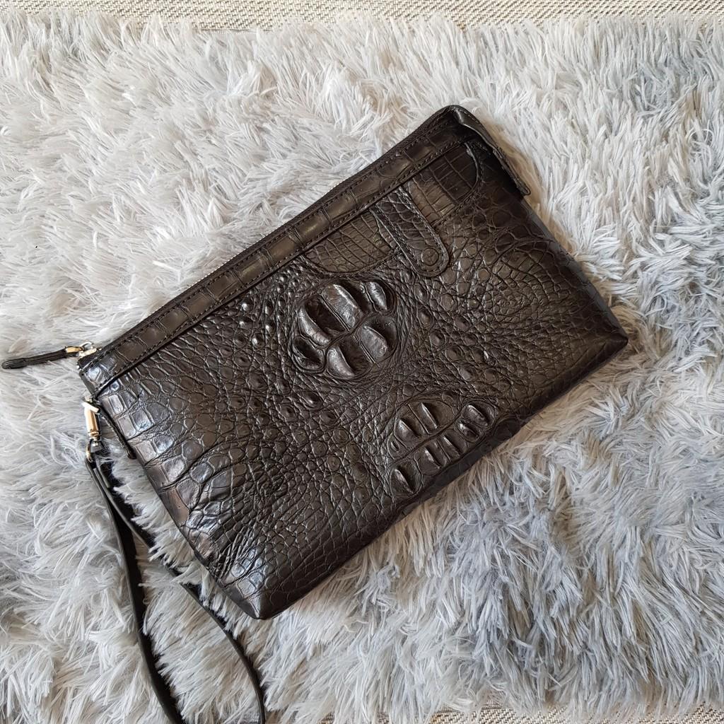 Ví Cầm Tay Da Cá Sấu | Ví Clutch Da Cá Sấu Gù To | Màu Đen | Da Nguyên Tấm