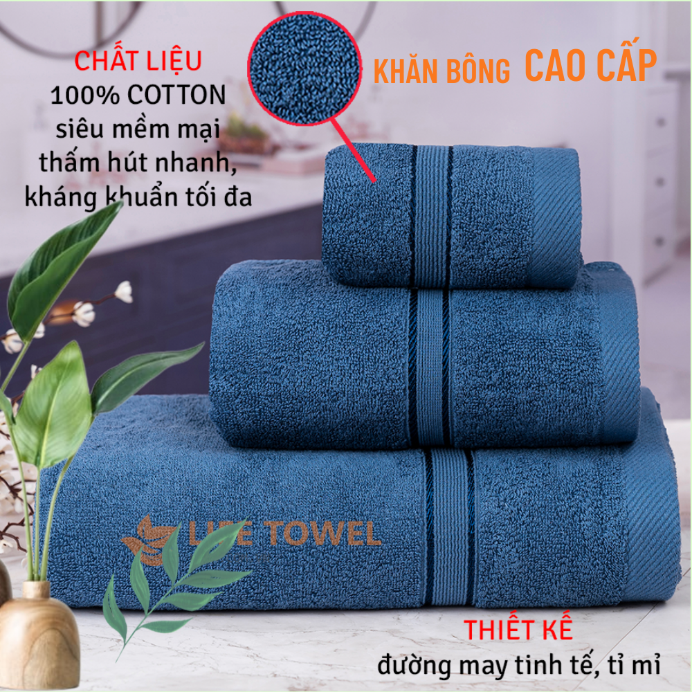 Bộ 2 khăn tắm cotton cao cấp dành cho gia đình, siêu thấm hút, mềm mại, kháng khuẩn