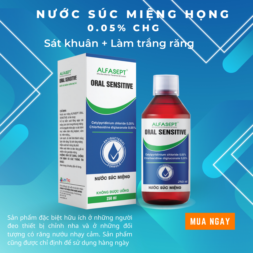 Nước súc miệng ALFASEPT ORAL SENSITIVE 250ml 0.05% CHG - Bảo vệ răng trắng tự nhiên