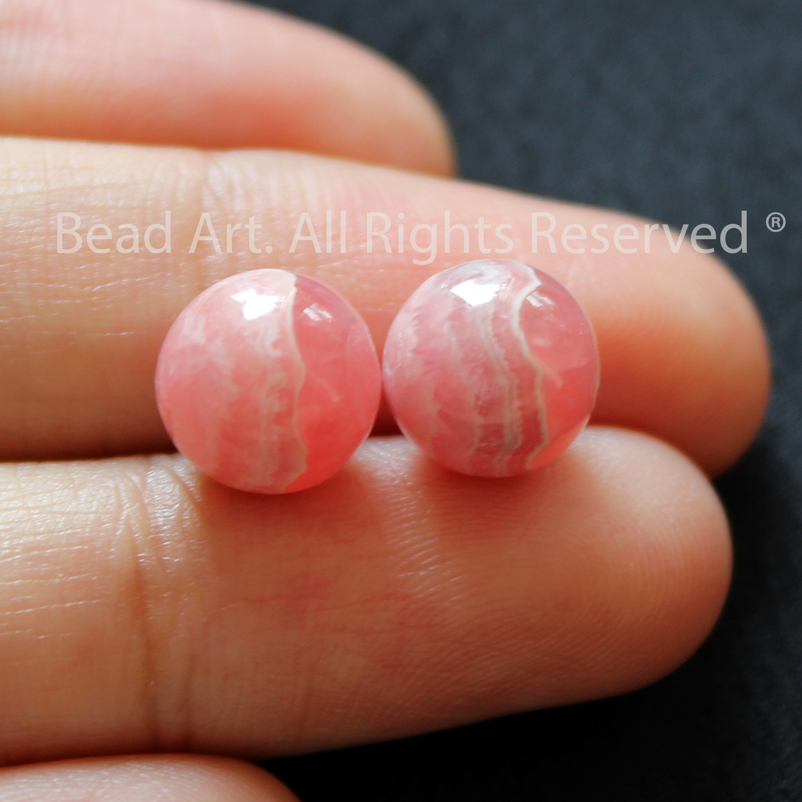 9MM Đá Đào Hoa Tự Nhiên Màu Hồng, Rhodochrosite Loại AA Vân Trắng, Đá Phối Vòng Tay Phong Thuỷ, Chuỗi Hạt, Mệnh Hoả, Thổ - Bead Art