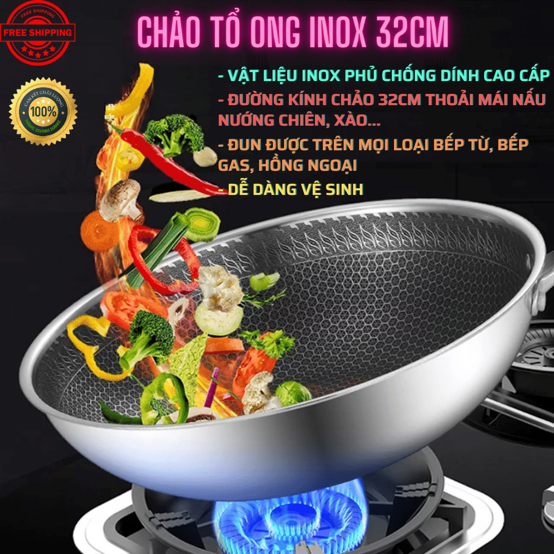 Chảo Tổ Ong-Chảo Chống Dính Đa Năng Sâu Lòng, Vân Tổ Ong Cao Cấp (nấu cả bếp từ)