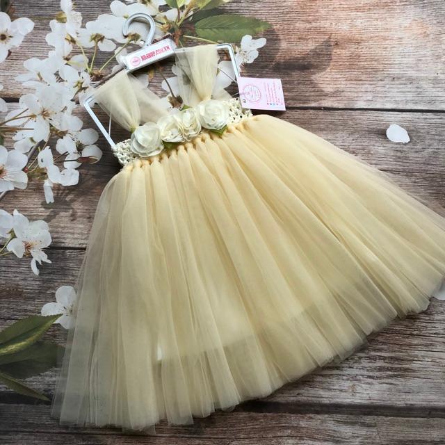 Đầm công chúa cho bé ️️ Đầm công chúa kem hoa chiffon cho bé 1 tuổi
