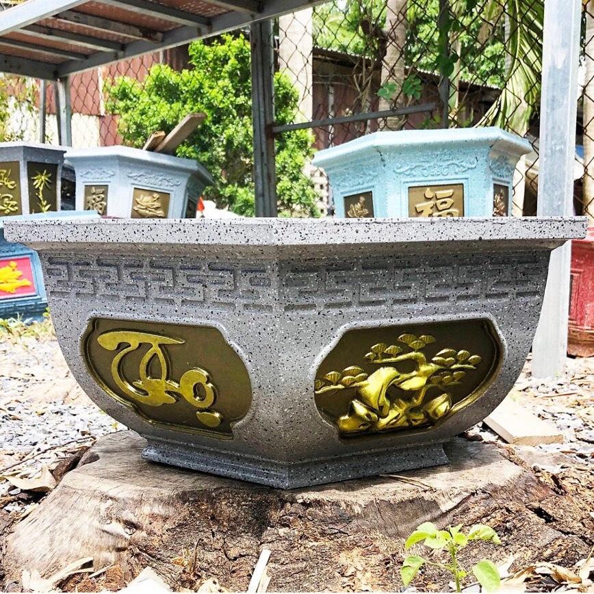 Bộ khuôn chậu lục giác 45 ABS dáng bầu mẫu cây Tùng ghép PHÚC LỘC THỌ kèm chân quỳ