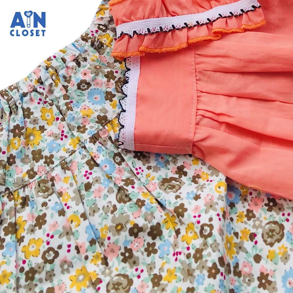 Bộ quần áo ngắn bé gái Dây nơ cam - Quần váy họa tiết hoa nhí - AICDBGZAZXNA - AIN Closet