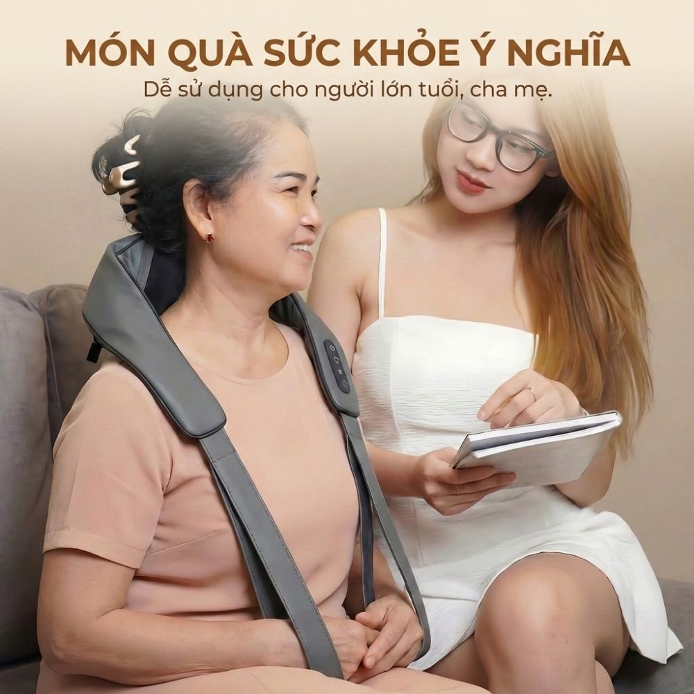 Máy massage cổ vay gáy 4D Kachi MK395 mô phỏng bàn tay người, chạy pin không dây tiện lợi - hàng chính hãng