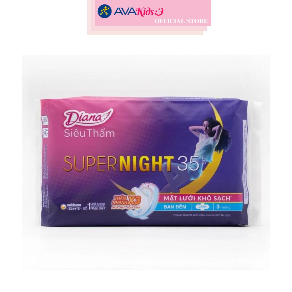 Băng vệ sinh ban đêm Diana Siêu Thấm Super Night chống tràn có cánh 3 miếng