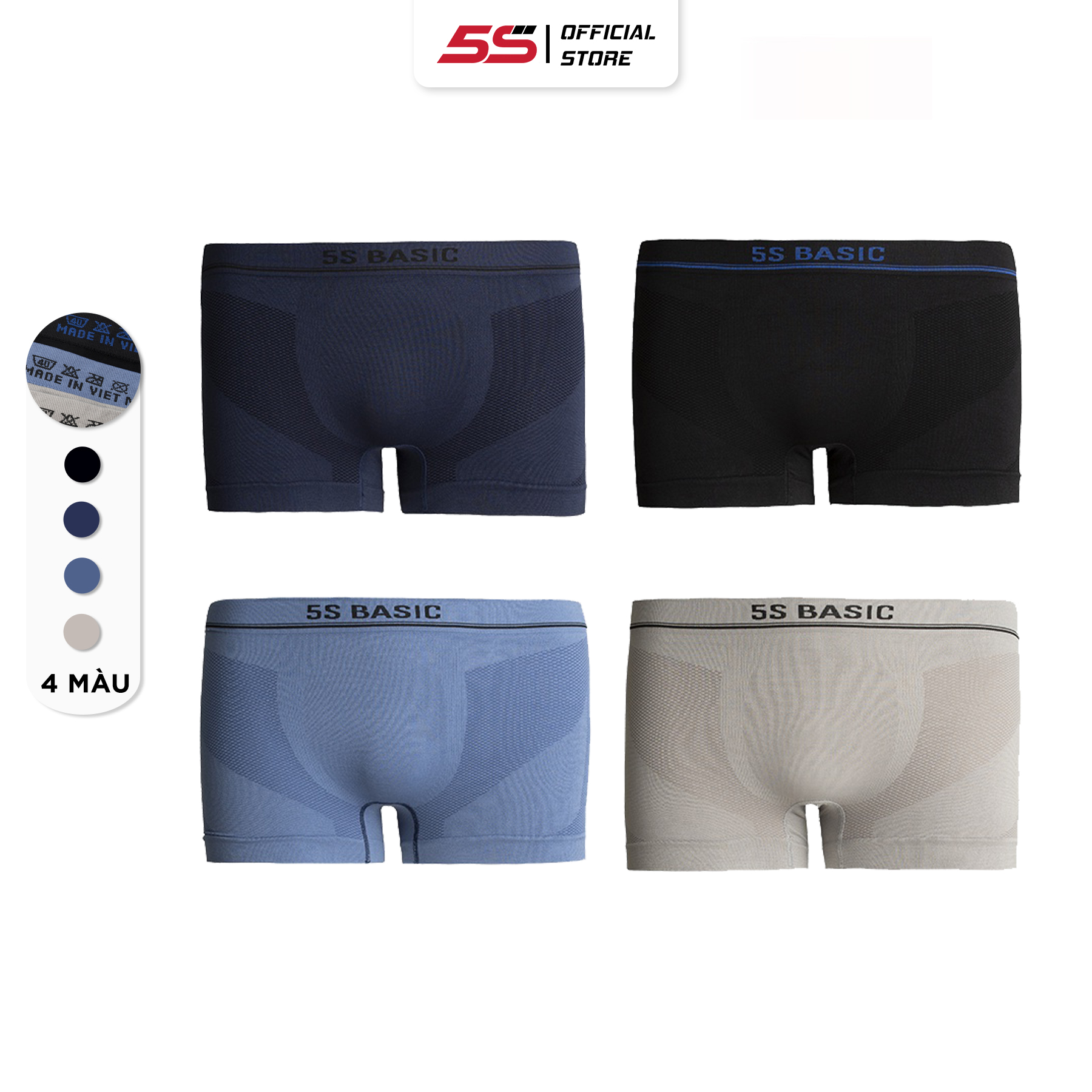 Quần Sịp Đùi Nam 5S , Cạp Dệt Không Đường May, Thấm Hút, Co Giãn, Kháng Khuẩn Cực Tốt