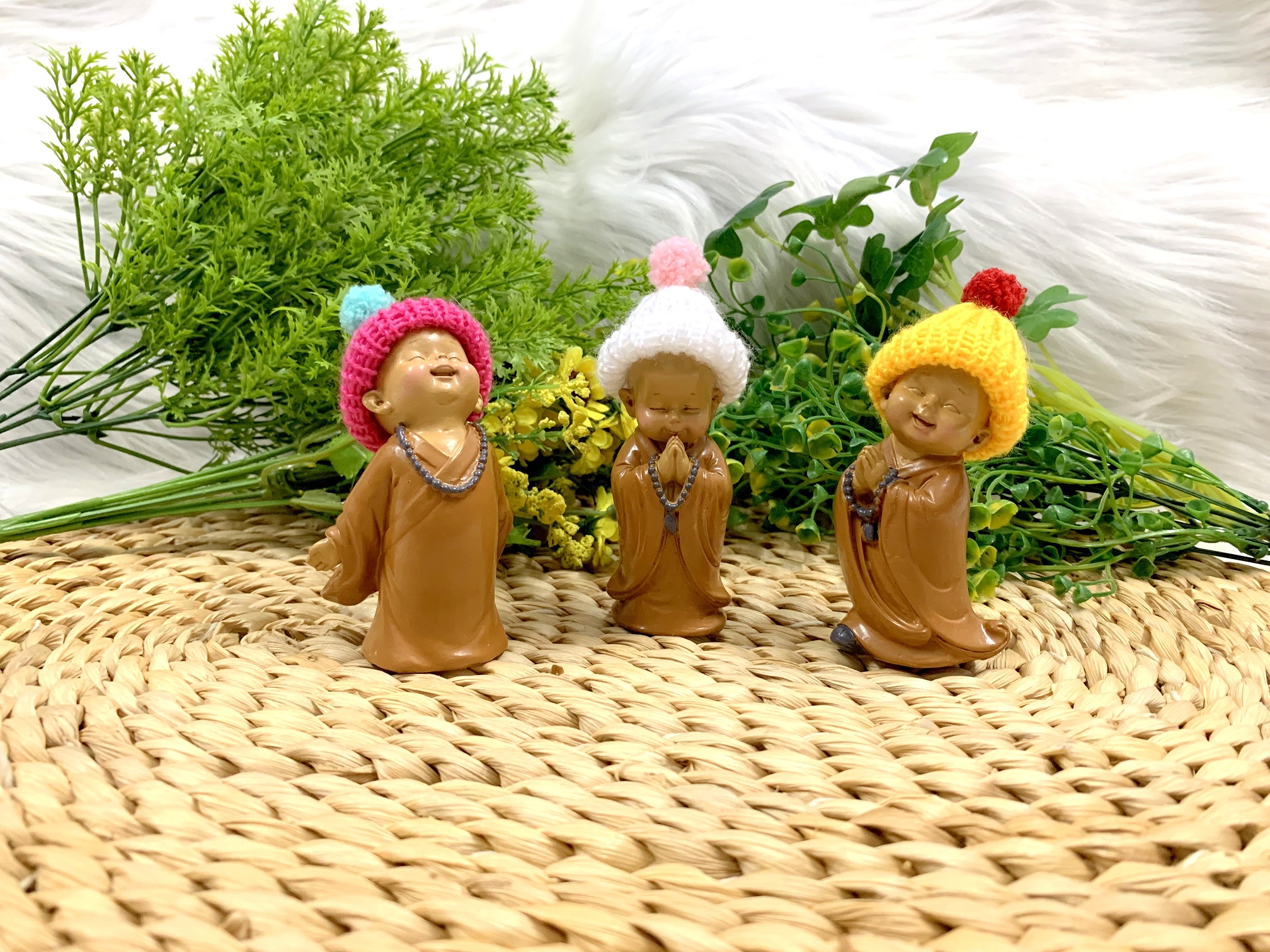 Bộ 3 Chú Tiểu Ấn Độ Hoan Hỉ Chuỗi Hạt Nón Len