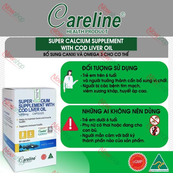 Viên uống bổ sung Canxi khỏe xương khớp Careline Super Calcium Supplement With Cod Liver Oil 1000mg