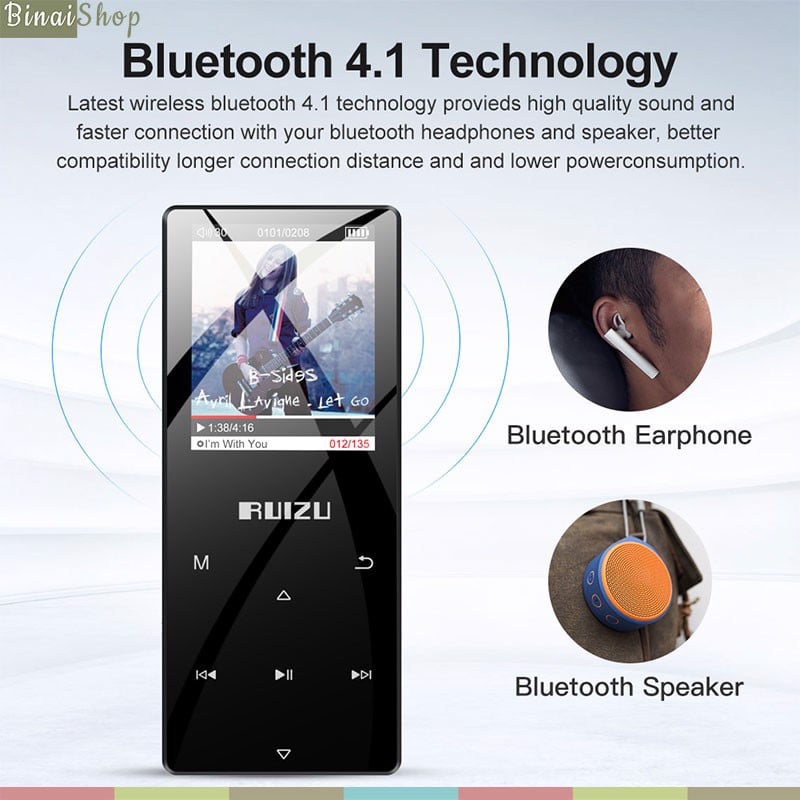 Máy Nghe Nhạc MP3 Bluetooth Ruizu D15 Bộ Nhớ Trong 8GB Cao Cấp AZONE - Hàng Chính Hãng