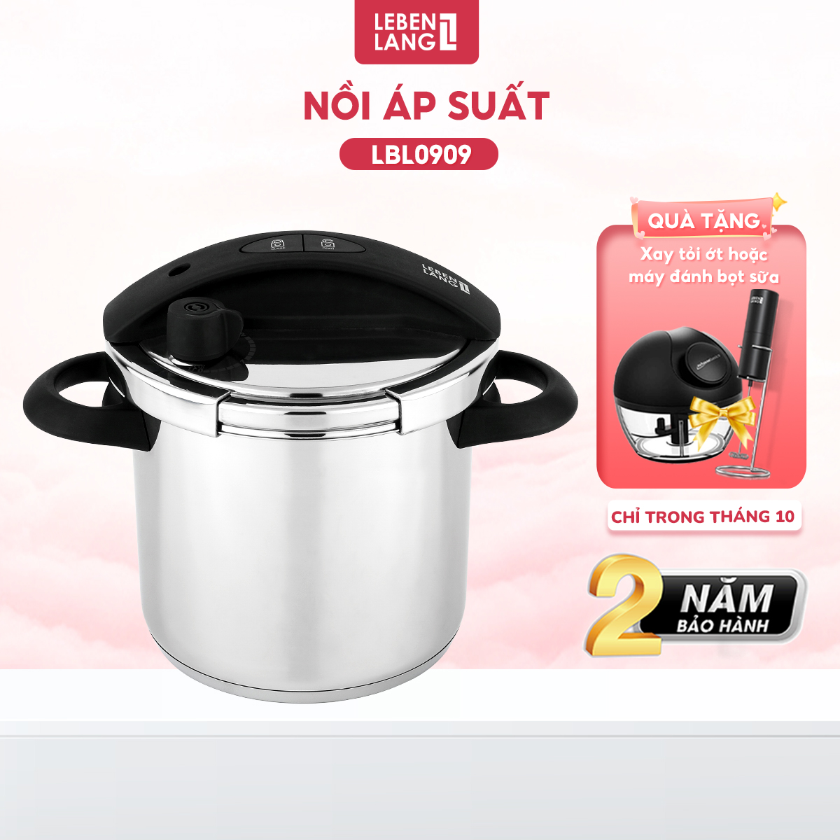 Nồi áp suất LEBENLANG LBL0909, nấu được mọi loại bếp, dung tích 5,5 lít, chất liệu inox cao cấp – hàng chính hãng