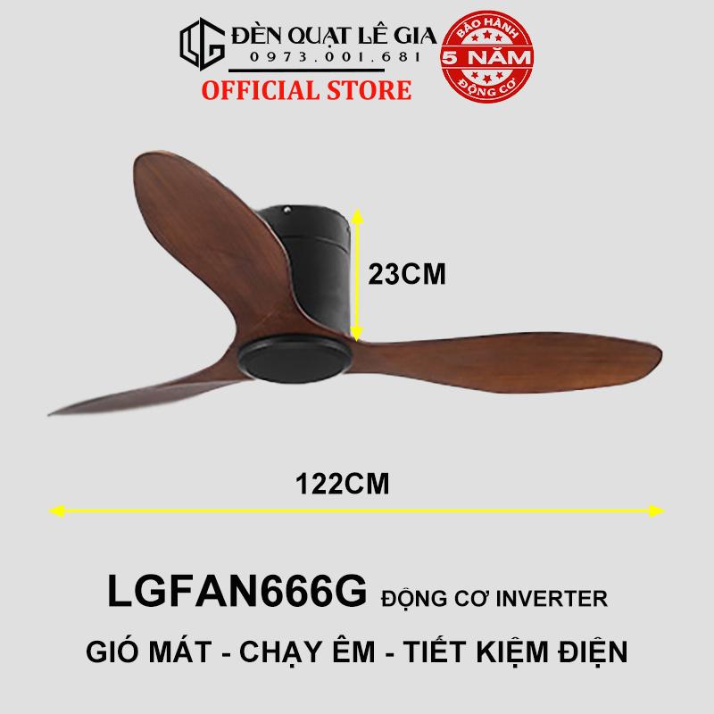 Quạt Trần Sát Trần Phong Cách Đông Dương LÊ GIA LGFAN666G - Chiều Cao 23cm - Sải Cánh 122cm - Bảo Hành 5 Năm