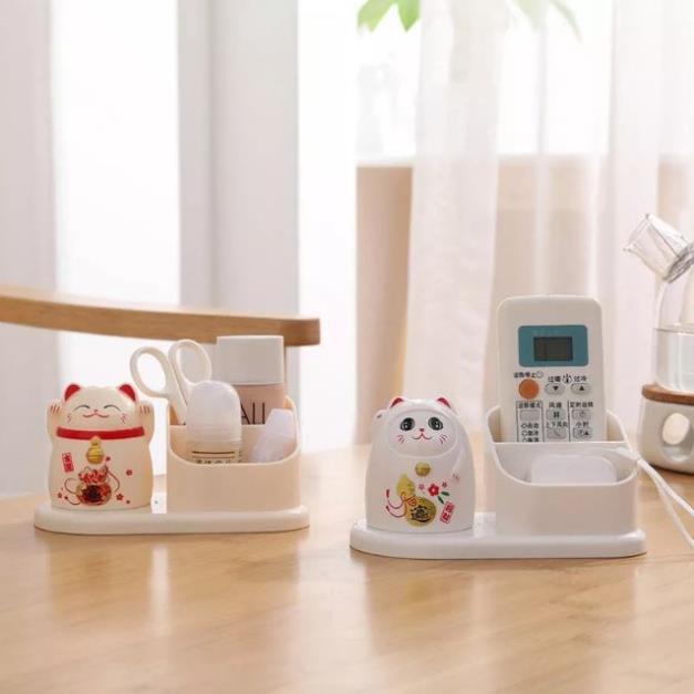 Hộp đựng tăm mèo thần tài kèm giá cắm tiện ích