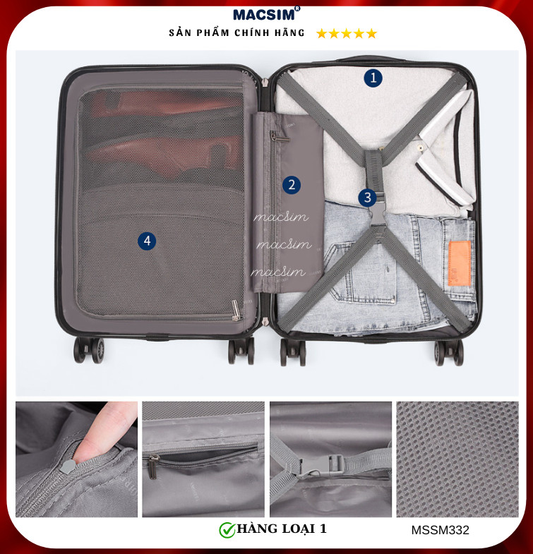Vali cao cấp Macsim Smooire MSSM332 cỡ 24 inch màu vàng hàng loại 1